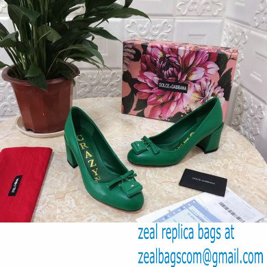 Dolce  &  Gabbana Block Heel 6.5cm Leather Sicily Pumps Green 2021